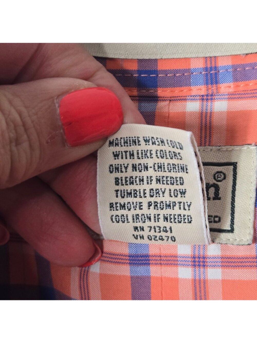 L.L. Bean Men's Size XL Wrinkle Stain Resistant Kennebunk Orange Plaid Shirt - Picture 5 of 6